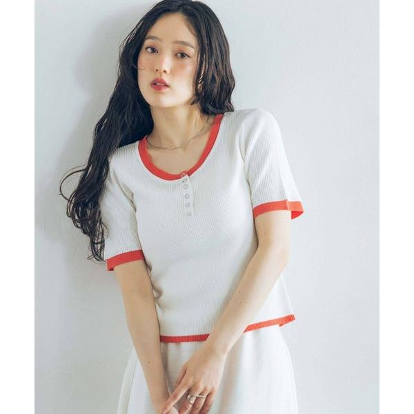 ニット セーター バイカラーヘンリーリブニット レディース