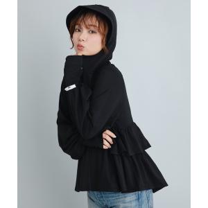 ラメ生地フード付きバックフリルパーカー