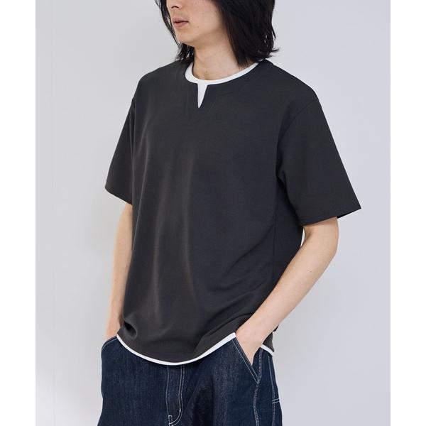 tシャツ フェイクレイヤード キーネック 半袖 Tシャツ メンズ