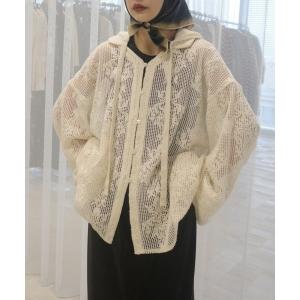 ブラウス シャツ 2WAY MESH DAMASK EMBROIDERY HOOD BLOUSE レディース