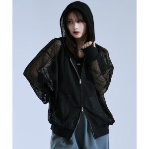 パーカー フィンガーホールツキダブルジップメッシュフーディ メンズ レディース