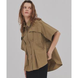 ブラウス シャツ フラップタックハーフスリーブシャツ レディース