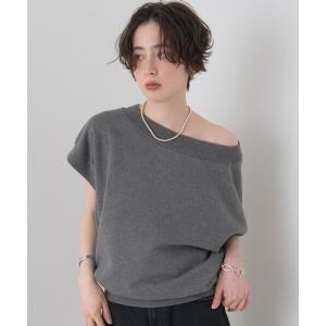 ニット セーター スレッド編裏毛風ニットプルオーバー/オフショルダー/ワンショルダー/夏服 レディース メンズ