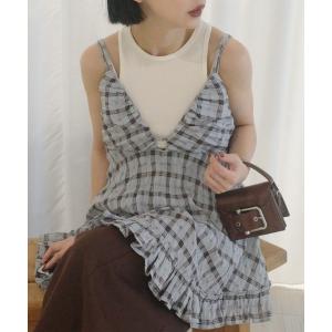キャミソール UNEVENNESS CHECK TUNIC TOP