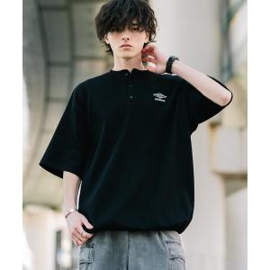 tシャツ UMBRO アンブロ 別注コラボ オーバーサイズワンポイントロゴ刺繍ワッフルヘンリーネック半袖Tシャツ メンズ レディース