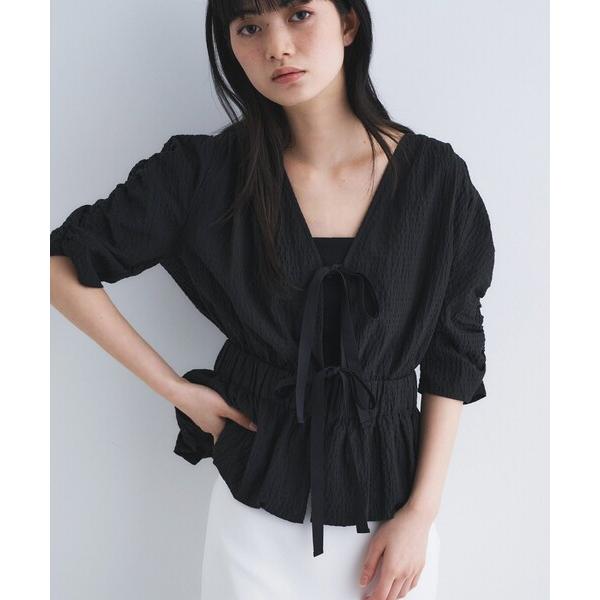 ブラウス シャツ front ribbon peplum blouse レディース