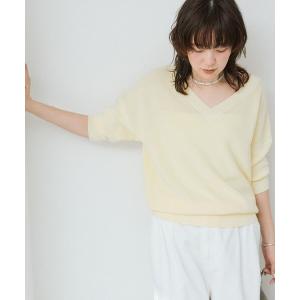 ニット セーター 「セットアップ可能」ギマコットン片畦Vネックニット レディース
