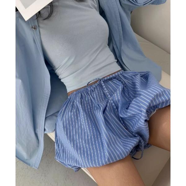 パンツ ストライプバルーンシルエットショートパンツ レディース