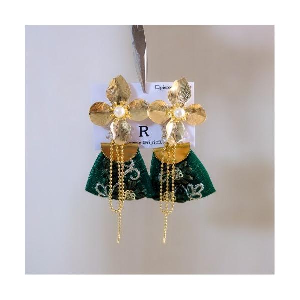 イヤリング 「R」927a　ゴールドフラワー×リボンタッセルイヤリング(MA) レディース