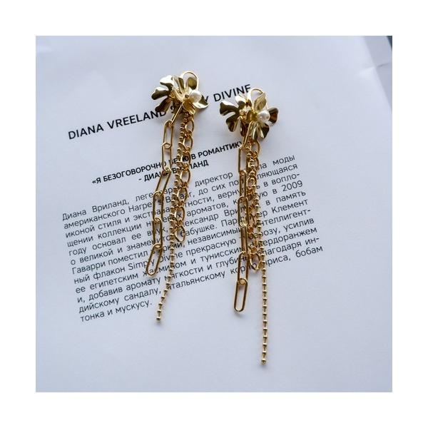 ピアス 「R」928　ゴールドフラワーロングチェーンピアス(MA) レディース