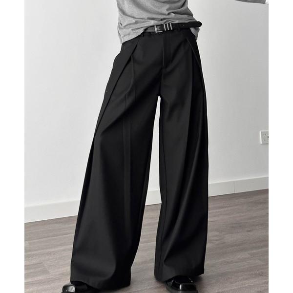 スラックス 「UNISEX」ハイウエスト 深タック ワイドレッグ スラックスパンツ メンズ レディー...