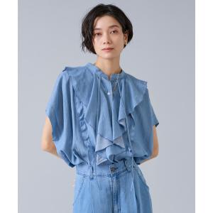 ブラウス シャツ シアーデニムフリルブラウス レディース