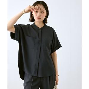 ブラウス シャツ 「防シワ」サマナチュラリュクス ダブルポケットバンドカラーブラウス「CROSS FUNCTION/クロスファンクション」 レディース