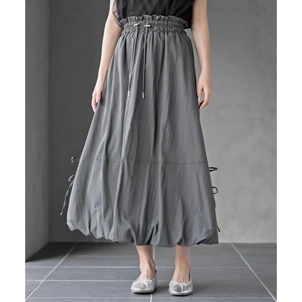 スカート サイドリボンワッシャーバルーンロングスカート