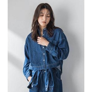 ブラウス シャツ ラウンドヘムデニムクロップドシャツ レディース