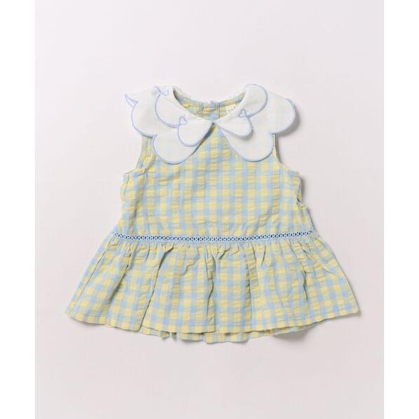 カラーストライプ・ギンガムスカラップハート衿チュニック キッズ 子供服 女の子