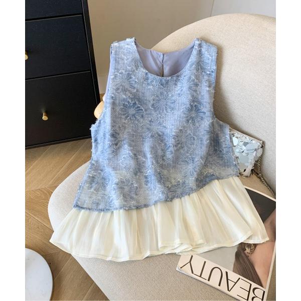 レースドッキングシフォンペプラムトップス レディース