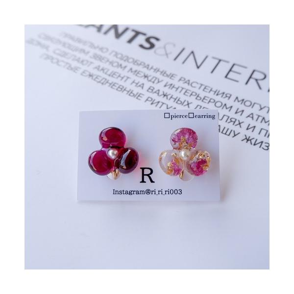 ピアス 「R」1001　パープル×クリアフラワーピアス(MA) レディース