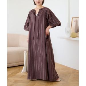 ワンピース 「india/3サイズ展開」綿麻ボリュームスリーブワンピース