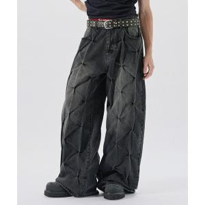 ワイドパンツ ジーンズ マルチピンタックワイドバギーデニムパンツ メンズ レディース