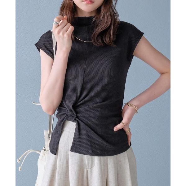 tシャツ フロントねじりデザイン ボトルネックノースリーブニット レディース