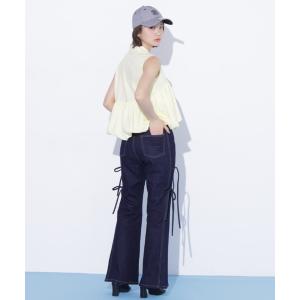 ジーンズ デニム デニムパンツ サイドリボンフレアデニム レディース