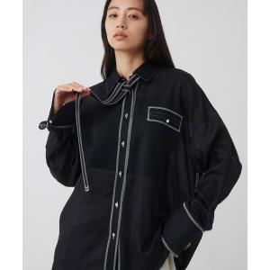 ブラウス シャツ 「大人気！」シアーデニムトリムシャツ｜ウォッシャブル/夏服/春服 レディース