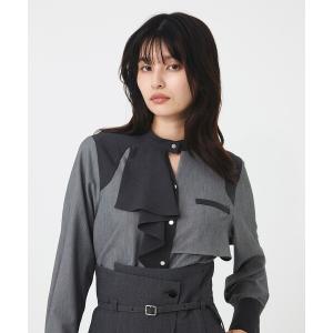 ブラウス シャツ 「ライトブルー残りわずか」ラッフルアシメBL｜ウォッシャブル/オフィスカジュアル/オケージョン/防シワ/春服 レディース