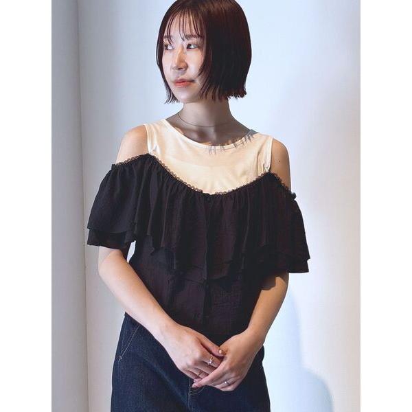 tシャツ フレアデザインドッキングカットトップス 「夏服」 レディース