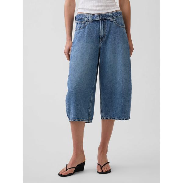 ジーンズ デニム デニムパンツ ハイライズ ベルト バレル キュロットデニム レディース