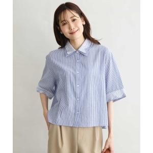 ブラウス シャツ 「洗える」ストライプレース五分袖シャツブラウス レディース
