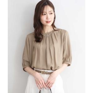 ブラウス シャツ 「瞬美シリーズ/UVカット/接触冷感/洗える」サテン フロントタックデザインブラウス レディース