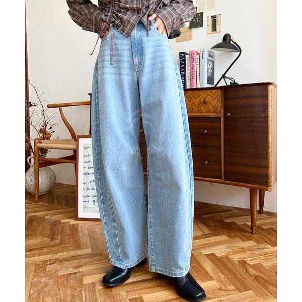 「moment+」 デニムパンツ M サックスブルー レディース