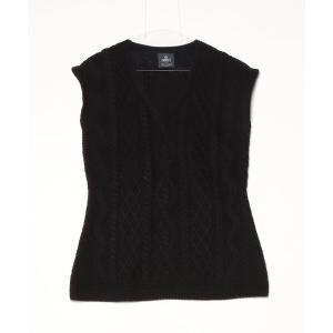 「aran WOOLLEN MILLS」 ノースリーブニット L ブラック レディース