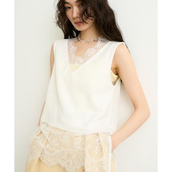 tシャツ ヘムシアーレースレイヤードトップス レディース