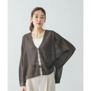 カーディガン パネルレース編みVネックカーディガン/642713 レディース