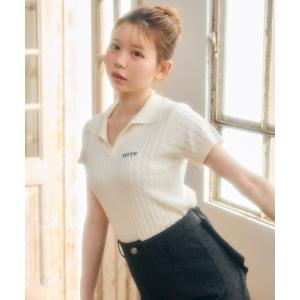 tシャツ 半袖 ワンポイントロゴ入り半袖ニット レディース