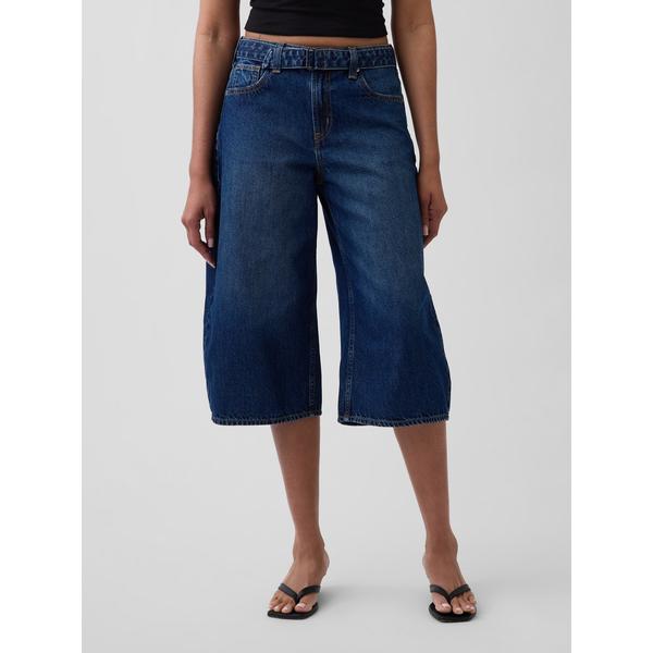 ジーンズ デニム デニムパンツ ハイライズ ベルト キュロット バレルデニム レディース