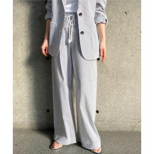 ワイドパンツ パンツ 「A_/エース」ゴム仕様＆ドローコード付きリラックス ストライプパンツ レディース