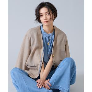 ジャケット ノーカラージャケット 麻調バイカラーメッシュジャケット レディース