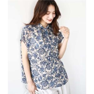 ブラウス シャツ 「洗える」前後2way/更紗プリント花柄シフォンブラウス レディース