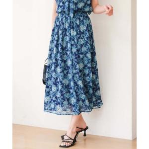 スカート 「洗える」更紗プリント花柄シフォンスカート