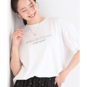 tシャツ 半袖 「高レビュー/ひんやり/UV/二の腕カバー」大人カジュアルな ぷっくりラメプリント お袖ふんわりTシャツ レディース