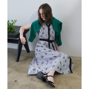 ワンピース ストライプ柄フラワー刺繍ワンピース