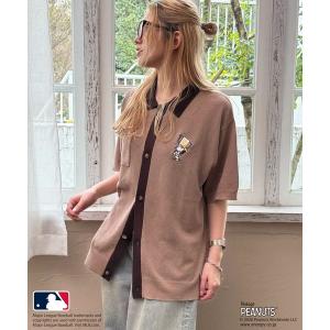 ブラウス シャツ MLB＆times;PEANUTSコラボ バイカラーシアーニットシャツ レディース メンズ