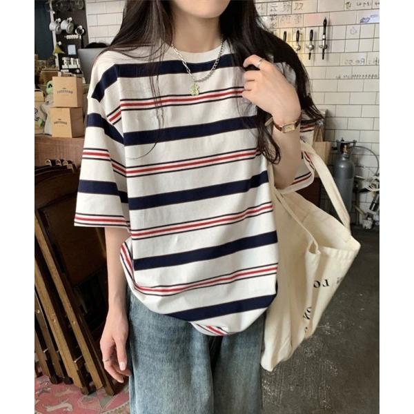tシャツ ビッグシルエットマルチボーダーTシャツ レディース