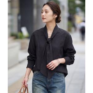 ブラウス シャツ 「LUXE」ニュアンス生地のタックボウタイブラウス レディース