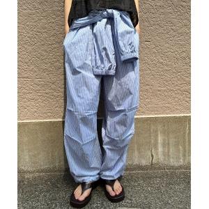 ワイドパンツ パンツ シャツスリーブストライプイージーパンツ レディース