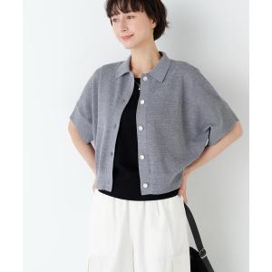 カーディガン 「ウォッシャブル/ドライタッチ」麻混ワッフル柄ポロカーディガン レディース