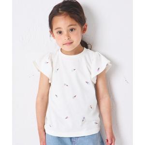 tシャツ 「綿100%」ガールズ 袖フリル アイス刺繍 半袖Tシャツ キッズ 子供服 女の子